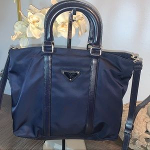 Prada crossbody small blue nylon & leather tote